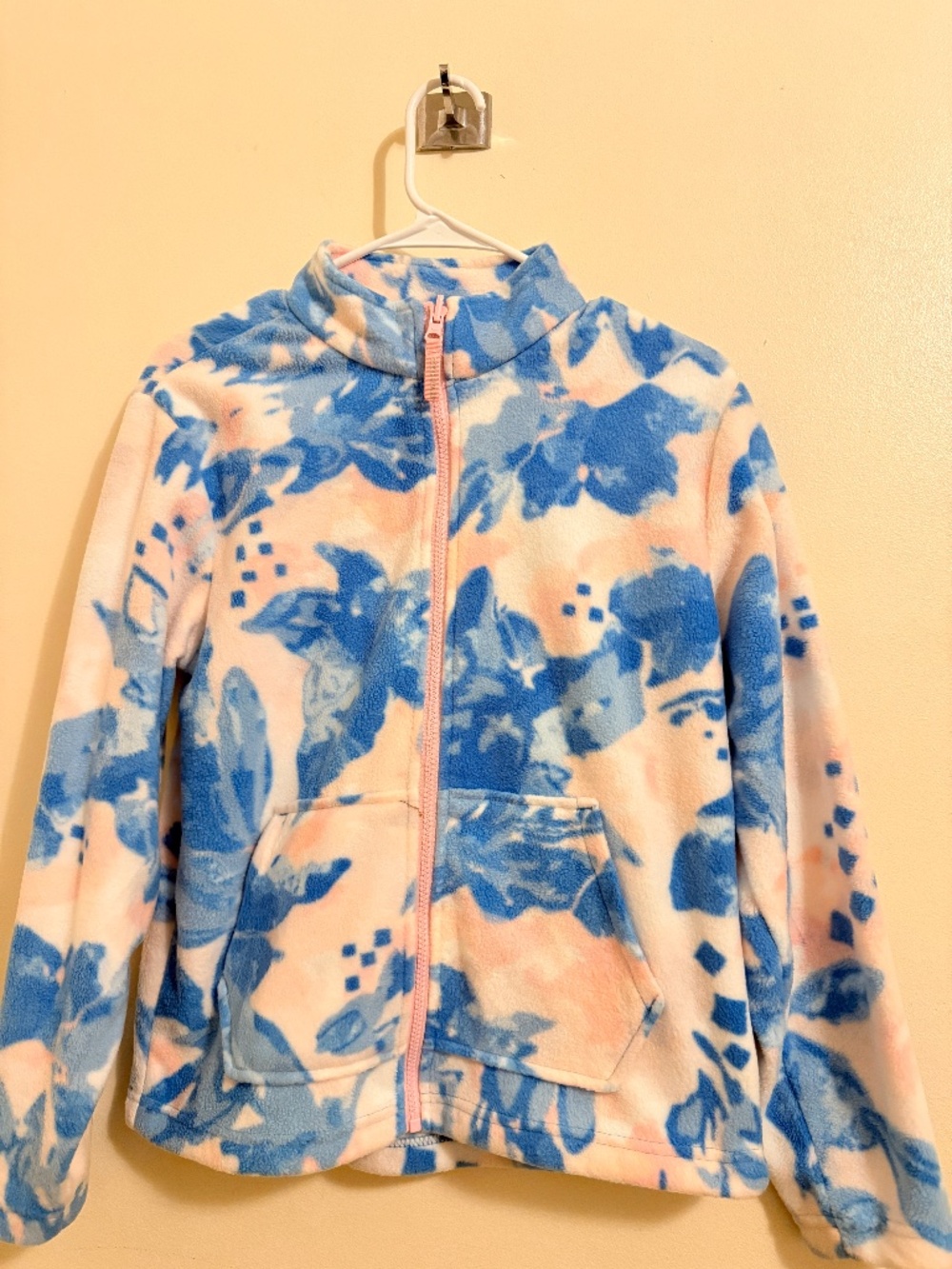 Eddie Bauer Kids Girls Fleece Jacket Size L (14/16) Blue Pink Floral Full Zip